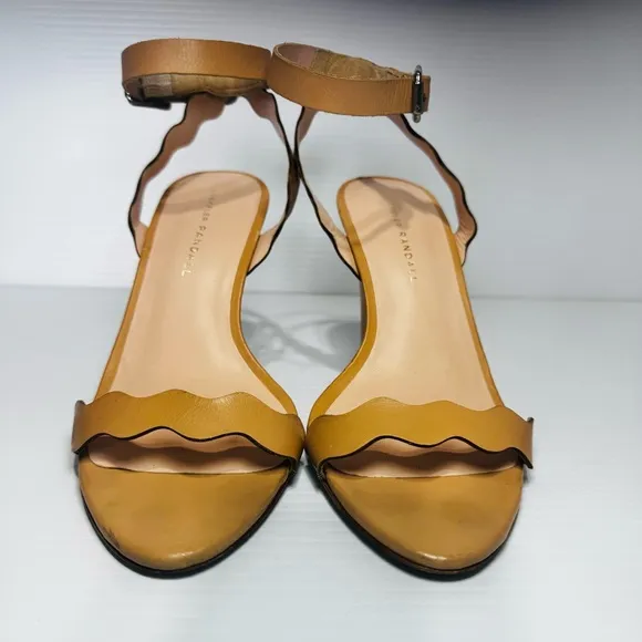 Loeffler Randall Piper Scalloped Tan Wedge Sandals Size 8 1/2