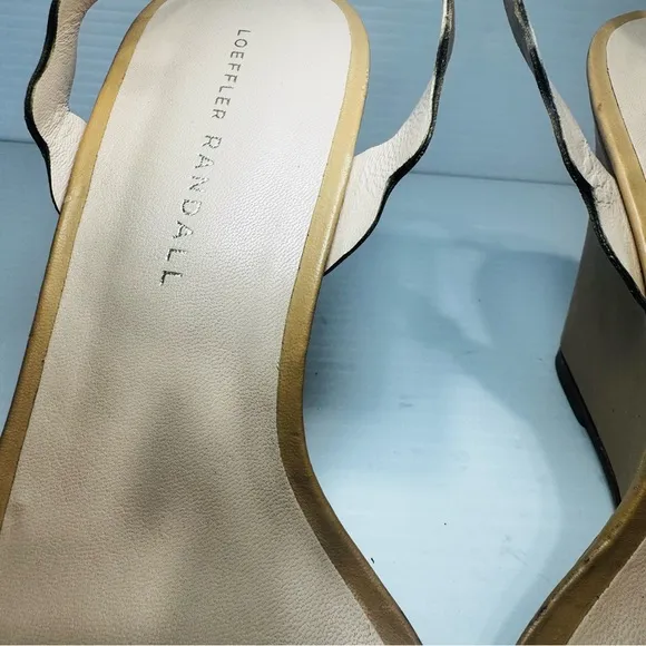 Loeffler Randall Piper Scalloped Tan Wedge Sandals Size 8 1/2