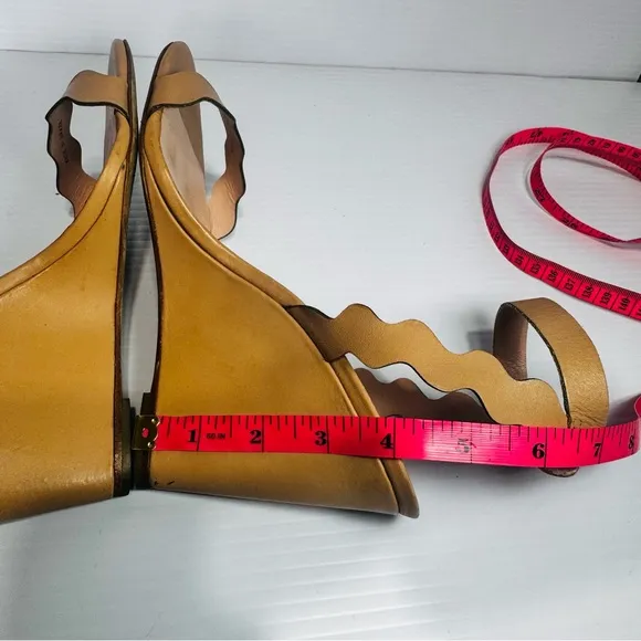 Loeffler Randall Piper Scalloped Tan Wedge Sandals Size 8 1/2