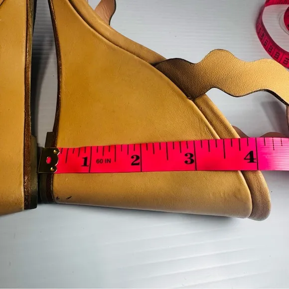 Loeffler Randall Piper Scalloped Tan Wedge Sandals Size 8 1/2