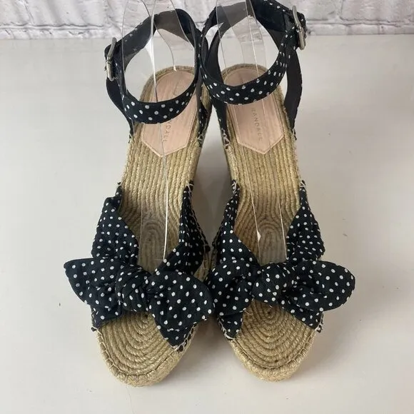 Loeffler Randall Tessa Espadrille Wedge Sandals Black White Polka Dot