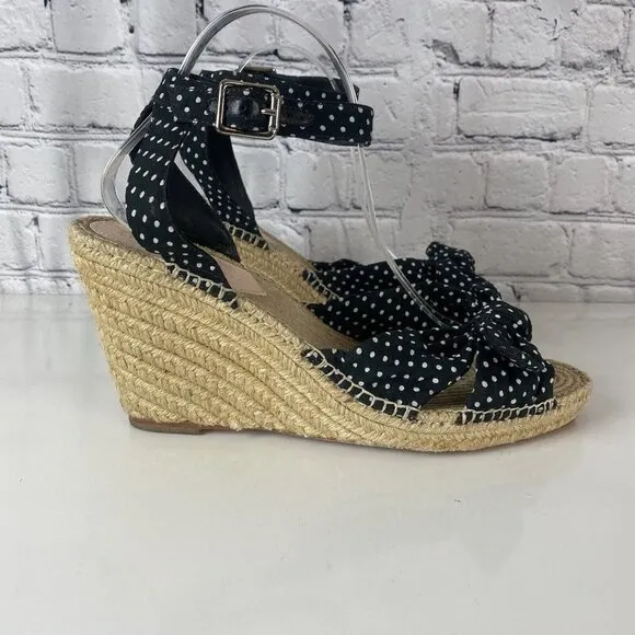 Loeffler Randall Tessa Espadrille Wedge Sandals Black White Polka Dot