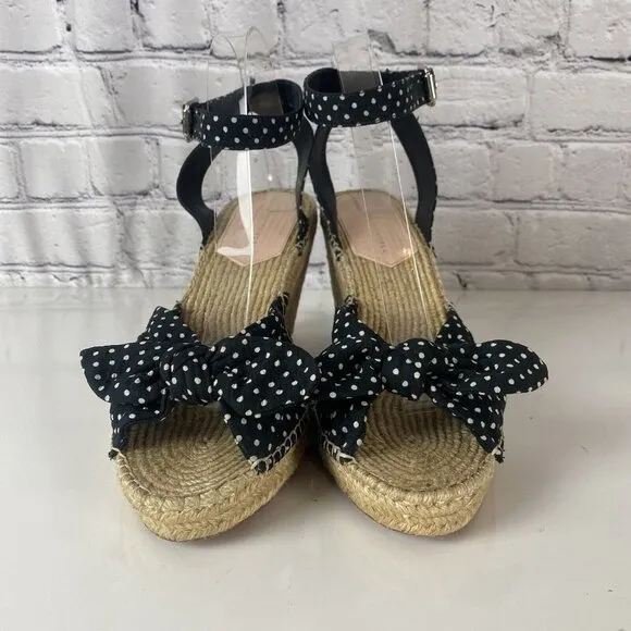 Loeffler Randall Tessa Espadrille Wedge Sandals Black White Polka Dot