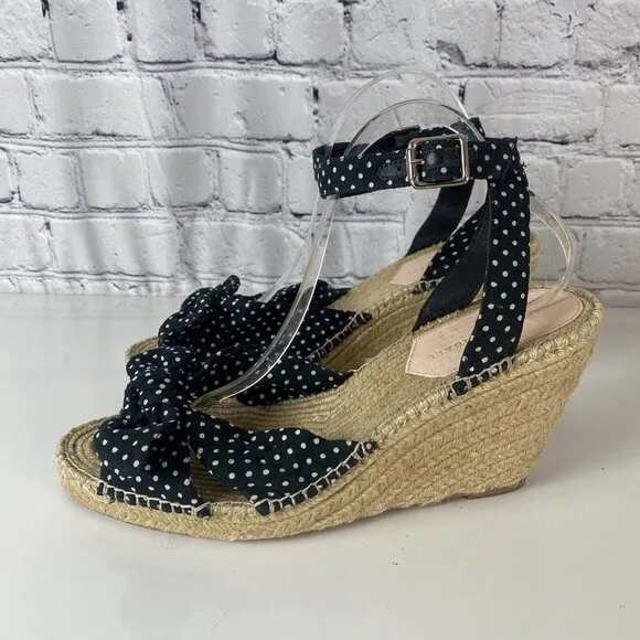 Loeffler Randall Tessa Espadrille Wedge Sandals Black White Polka Dot