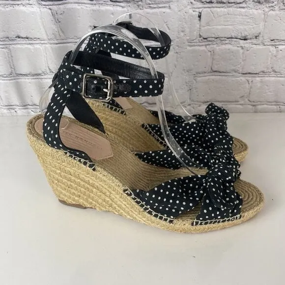 Loeffler Randall Tessa Espadrille Wedge Sandals Black White Polka Dot