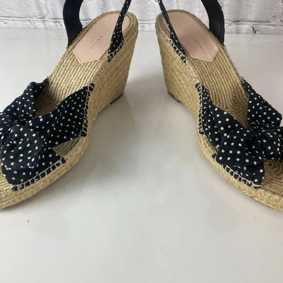 Loeffler Randall Tessa Espadrille Wedge Sandals Black White Polka Dot