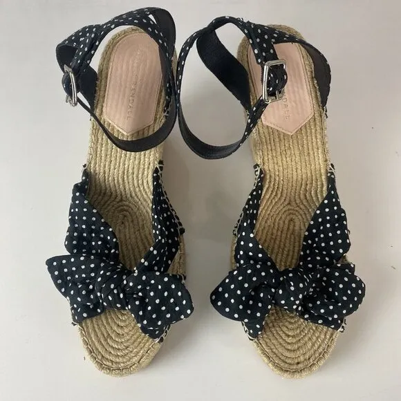 Loeffler Randall Tessa Espadrille Wedge Sandals Black White Polka Dot