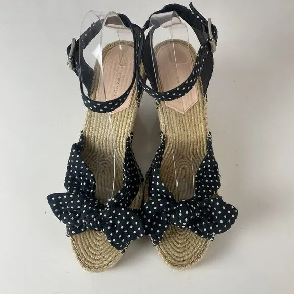 Loeffler Randall Tessa Espadrille Wedge Sandals Black White Polka Dot
