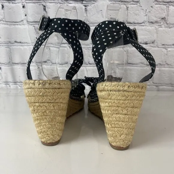 Loeffler Randall Tessa Espadrille Wedge Sandals Black White Polka Dot