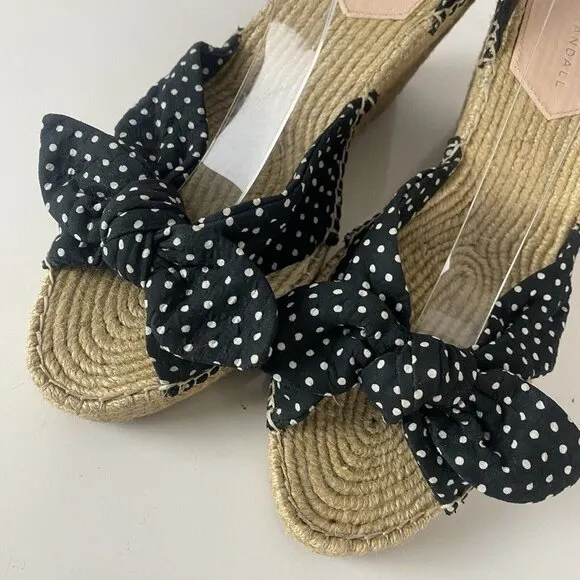 Loeffler Randall Tessa Espadrille Wedge Sandals Black White Polka Dot