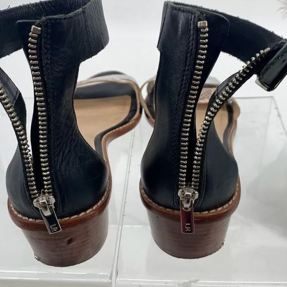 Loeffler Randall Women's Henry Leather Snake City Sandal Black Cream Silver 8.5B