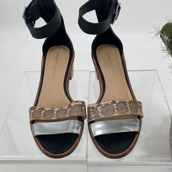 Loeffler Randall Women's Henry Leather Snake City Sandal Black Cream Silver 8.5B