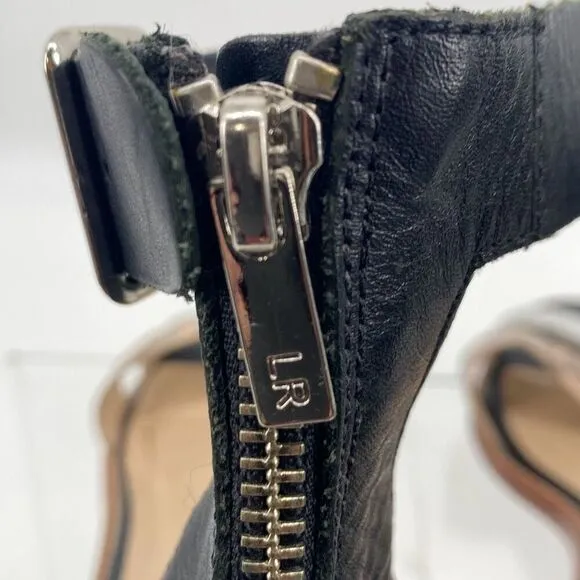 Loeffler Randall Women's Henry Leather Snake City Sandal Black Cream Silver 8.5B