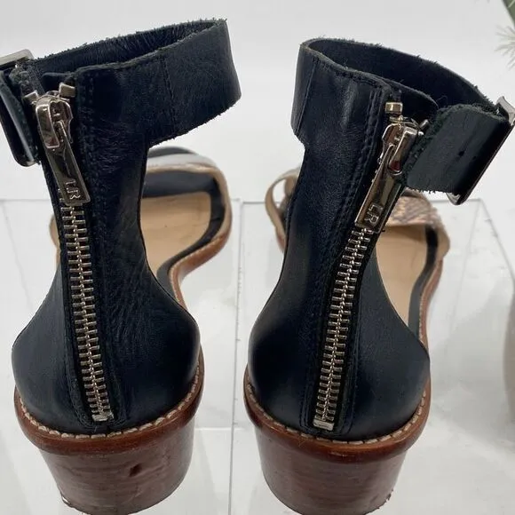 Loeffler Randall Women's Henry Leather Snake City Sandal Black Cream Silver 8.5B