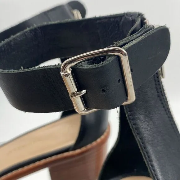 Loeffler Randall Women's Henry Leather Snake City Sandal Black Cream Silver 8.5B
