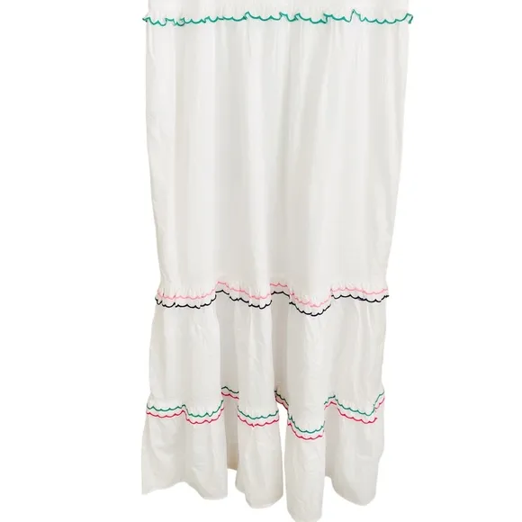 LOFT NEW Rainbow Ruffle Strappy White Cotton Modal Strappy Tiered Maxi Dress