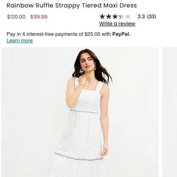 LOFT NEW Rainbow Ruffle Strappy White Cotton Modal Strappy Tiered Maxi Dress