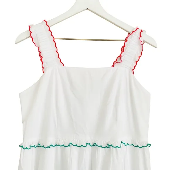 LOFT NEW Rainbow Ruffle Strappy White Cotton Modal Strappy Tiered Maxi Dress
