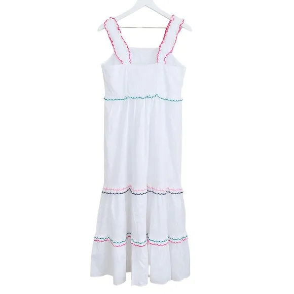 LOFT NEW Rainbow Ruffle Strappy White Cotton Modal Strappy Tiered Maxi Dress