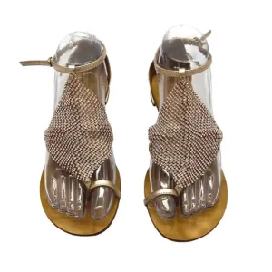 Lola Cruz Leather Crystal Embellishments T-Strap Sandals - 6.5