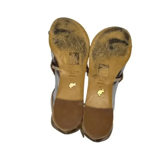 Lola Cruz Leather Crystal Embellishments T-Strap Sandals - 6.5