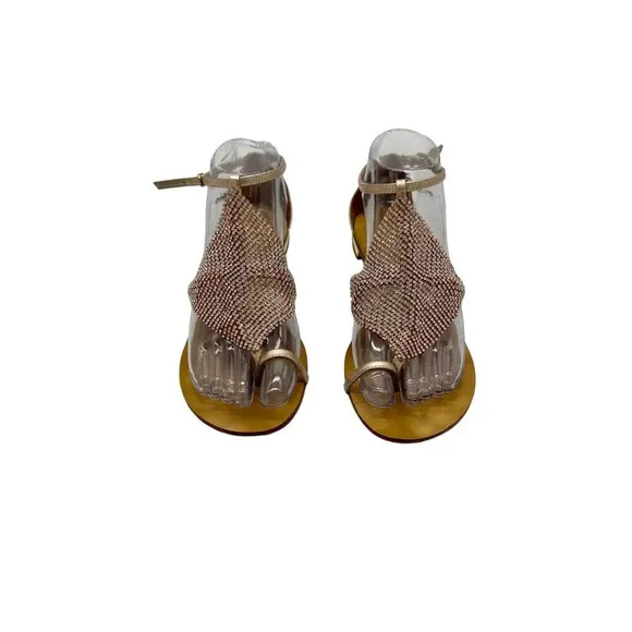 Lola Cruz Leather Crystal Embellishments T-Strap Sandals - 6.5
