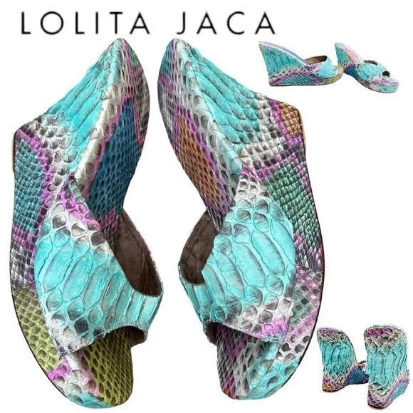 Lolita Jaca Python Wedge Sandals - Unparalleled Exotic LuxurySize 8 (39 EU) NWT