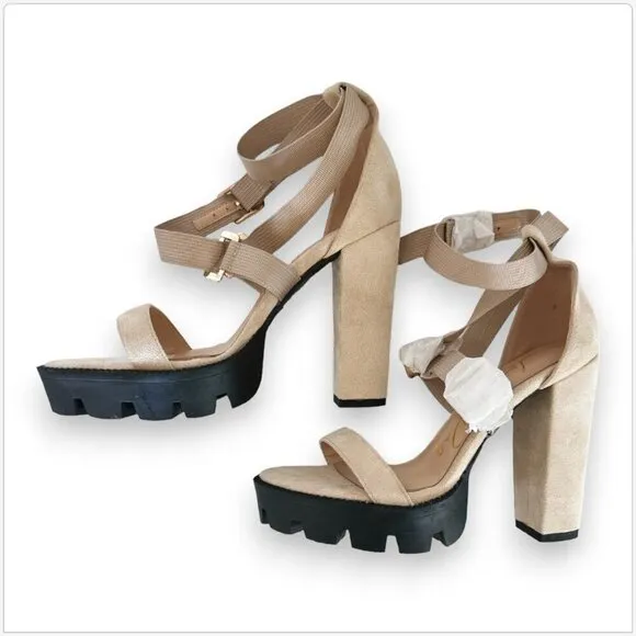 London Rag Fresh Daisy Harness Straps Platform High Heels Sandals Latte NEW 8.5