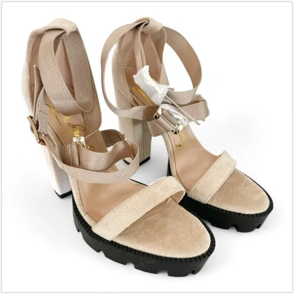 London Rag Fresh Daisy Harness Straps Platform High Heels Sandals Latte NEW 8.5