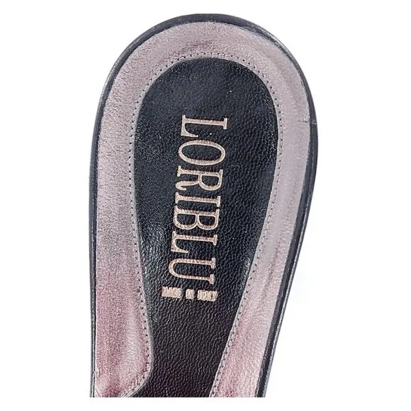 LORIBLU Black Studded Suede Leather Slip On Slide Sandals