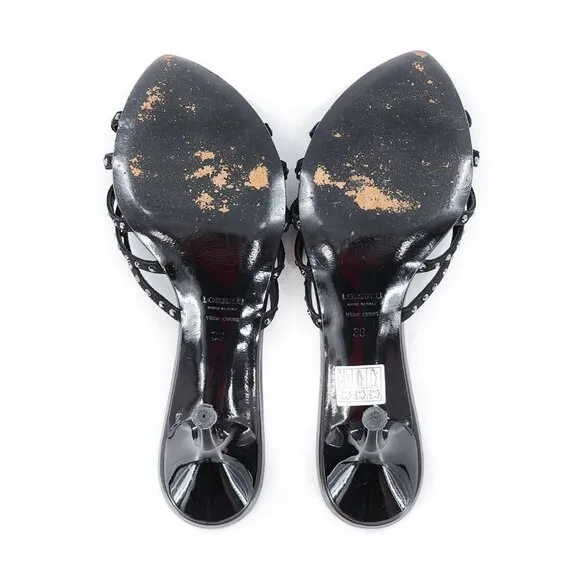 LORIBLU Black Studded Suede Leather Slip On Slide Sandals