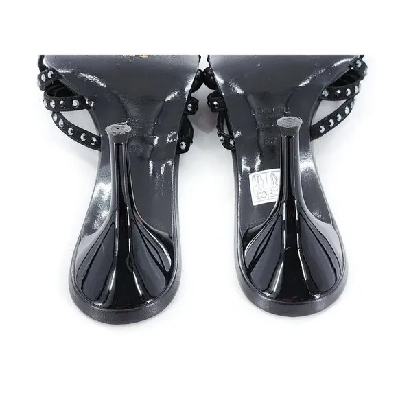 LORIBLU Black Studded Suede Leather Slip On Slide Sandals