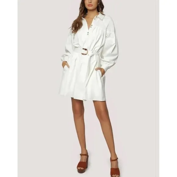 Lost   Wander Deborah Mini. Shirt Dress White Cotton Size S