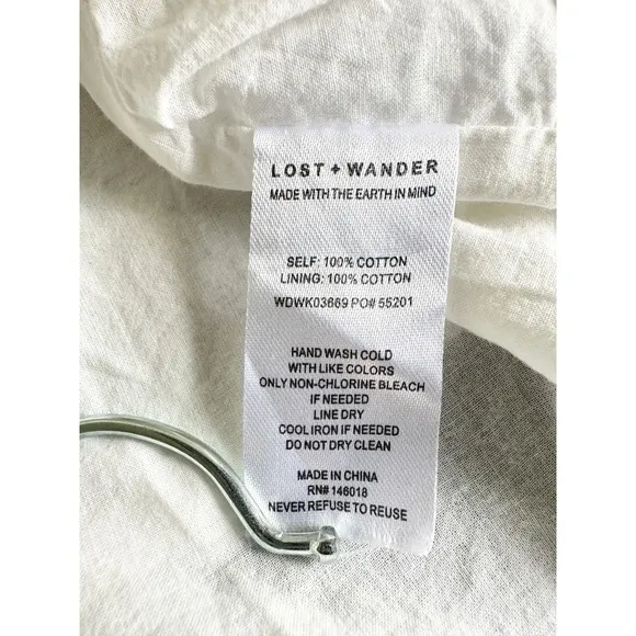 Lost   Wander Deborah Mini. Shirt Dress White Cotton Size S