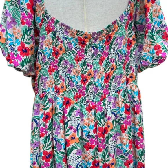 Lost   Wander Floral Smocked Tiered Maxi Garden Party Dress 20/22/24 Plus 3X