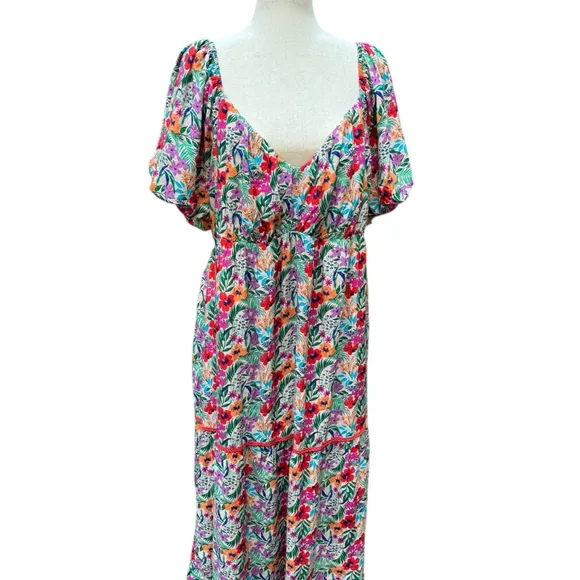 Lost   Wander Floral Smocked Tiered Maxi Garden Party Dress 20/22/24 Plus 3X