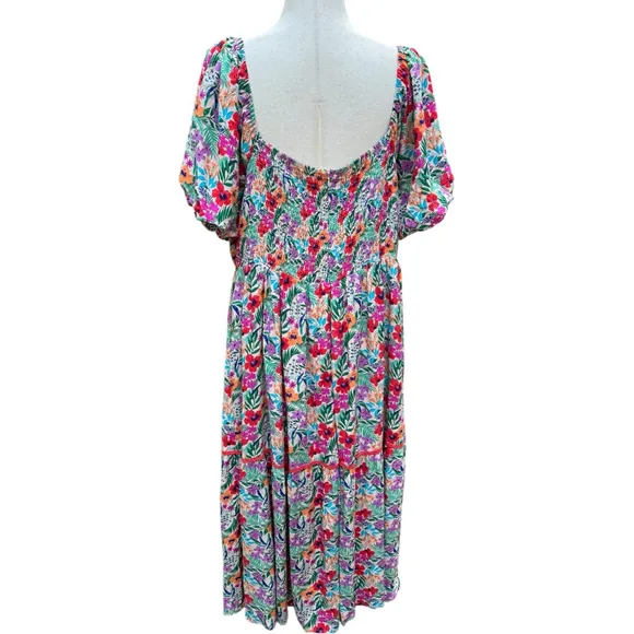 Lost   Wander Floral Smocked Tiered Maxi Garden Party Dress 20/22/24 Plus 3X