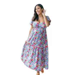 Lost   Wander Floral Smocked Tiered Maxi Garden Party Dress 20/22/24 Plus 3X