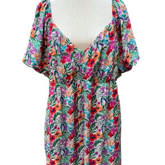 Lost   Wander Floral Smocked Tiered Maxi Garden Party Dress 20/22/24 Plus 3X