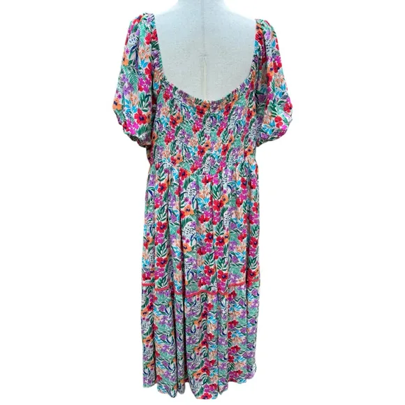 Lost   Wander Floral Smocked Tiered Maxi Garden Party Dress 20/22/24 Plus 3X