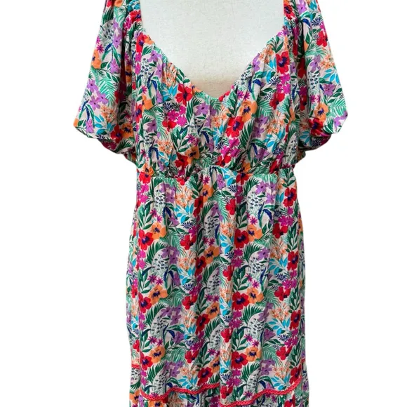 Lost   Wander Floral Smocked Tiered Maxi Garden Party Dress 20/22/24 Plus 3X