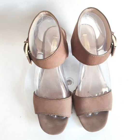 Louise Et Cie Taupe Leather Open Toe 3&quot; Block Heel Ankle Strap Sandals 8 /38 EUC