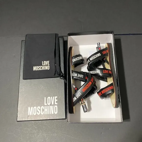 LOVE MOSCHINO. Love Moschino Sandal in Nappa Nero. Size 6,5 (37) Genuine Leather