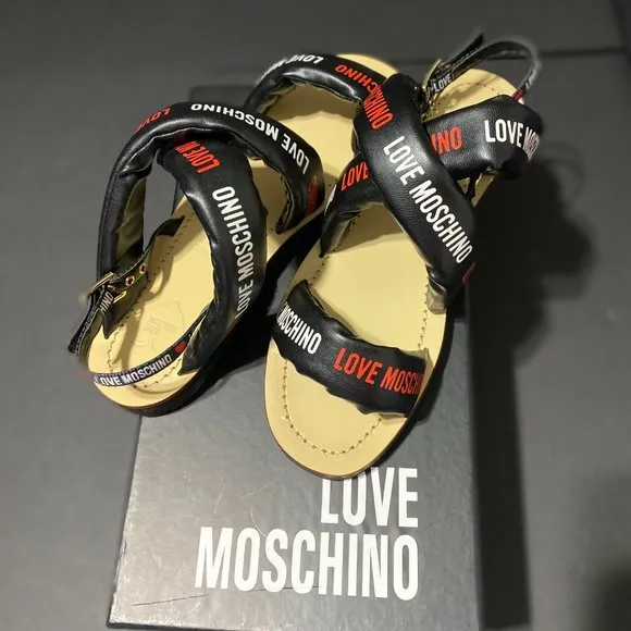 LOVE MOSCHINO. Love Moschino Sandal in Nappa Nero. Size 6,5 (37) Genuine Leather