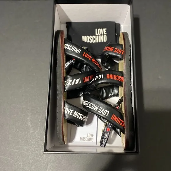 LOVE MOSCHINO. Love Moschino Sandal in Nappa Nero. Size 6,5 (37) Genuine Leather