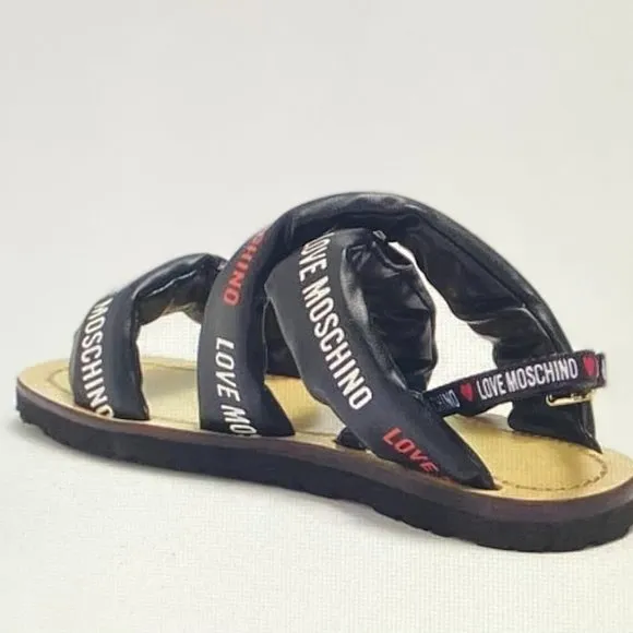 LOVE MOSCHINO. Love Moschino Sandal in Nappa Nero. Size 6,5 (37) Genuine Leather