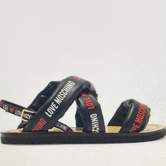 LOVE MOSCHINO. Love Moschino Sandal in Nappa Nero. Size 6,5 (37) Genuine Leather