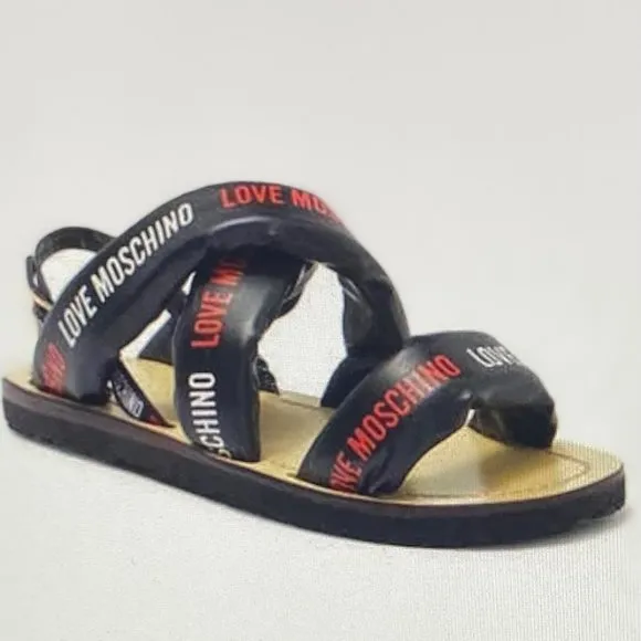 LOVE MOSCHINO. Love Moschino Sandal in Nappa Nero. Size 6,5 (37) Genuine Leather