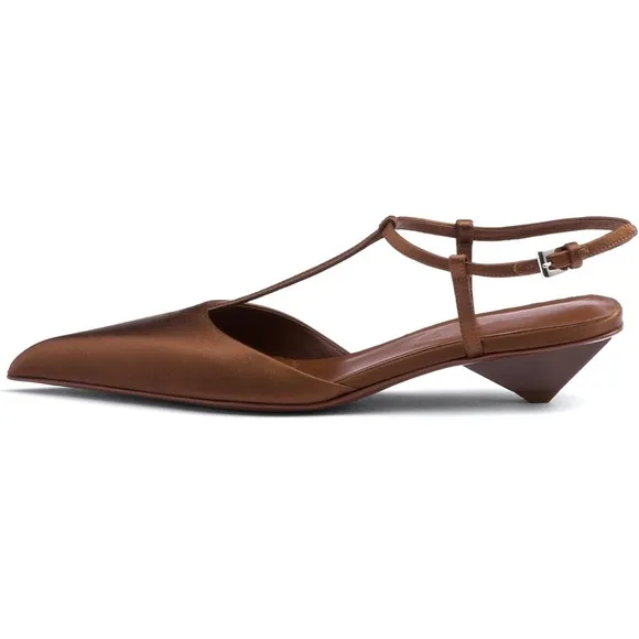 Low Buckle Heeled Sandal Ankle Strap Fashion Satin Pointed toe Sliangback Pumps