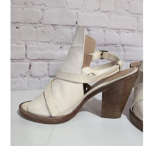 Lucchese Bootmaker Off White Leather Sandal Block Heels Size 7 Italy Mad…